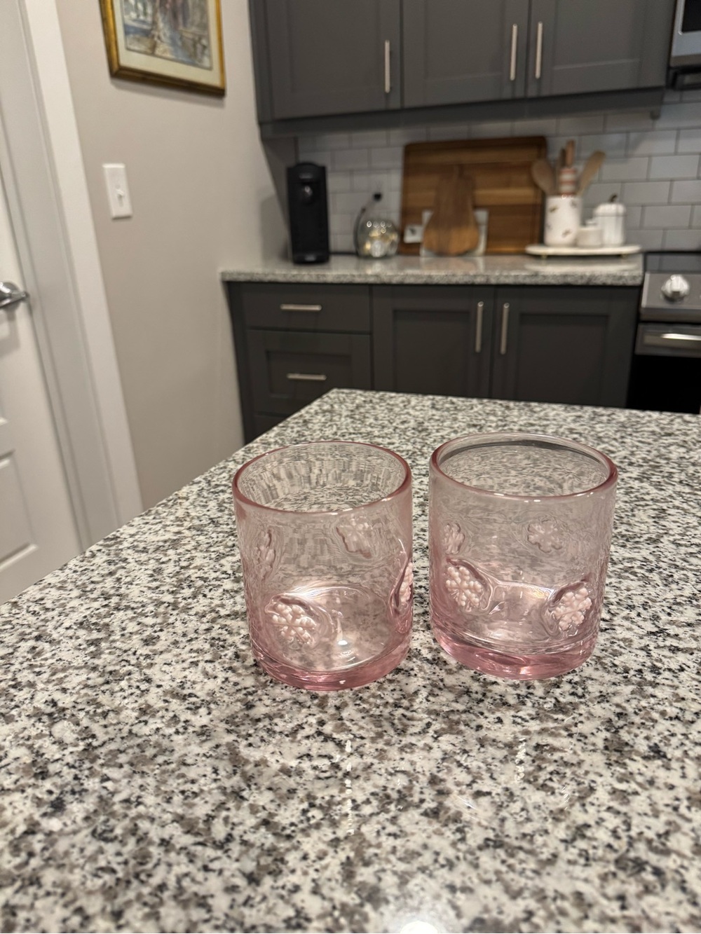 Pink Pressed Glass Tumblers - Set of 2